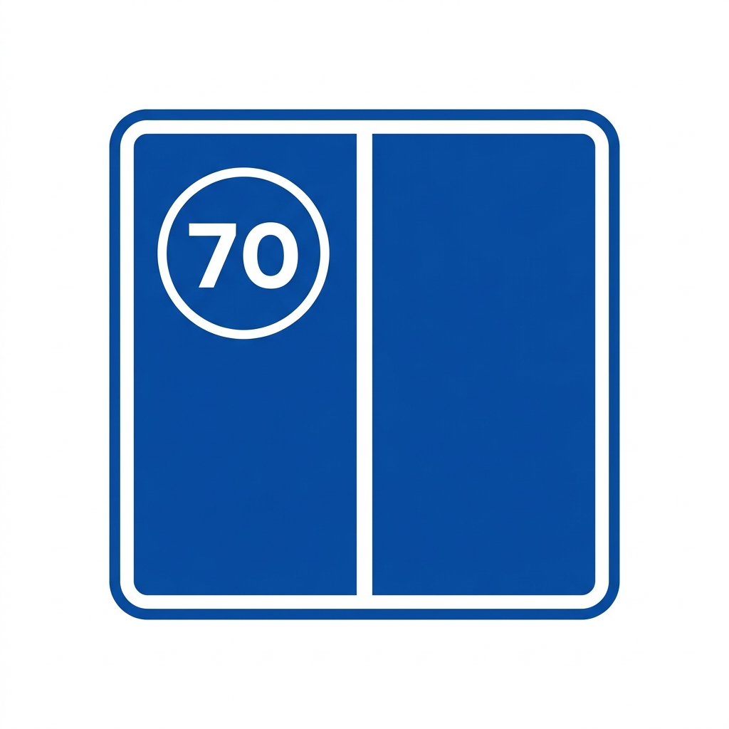 Ilustración del examen DGT: En una calzada donde la señal S-50 exige una velocidad mínima de 70 km/h en el carril izqu