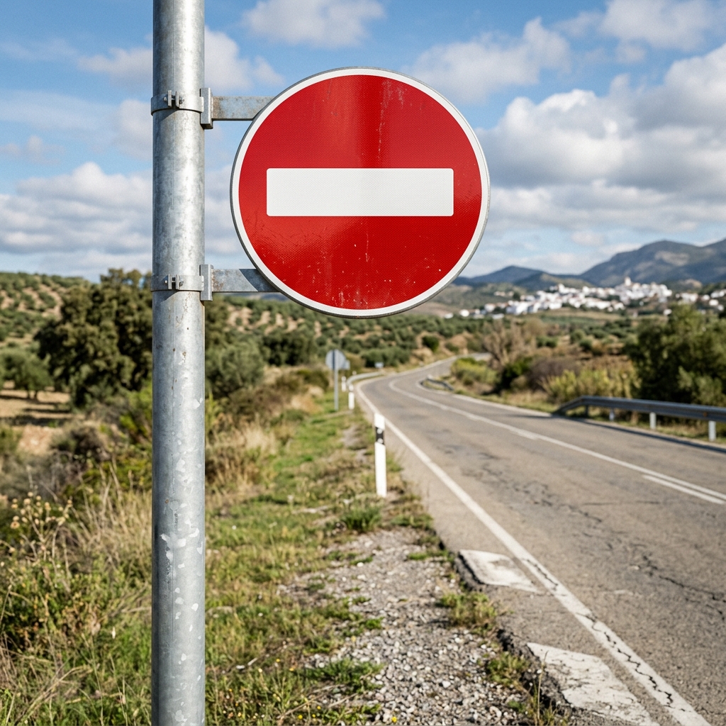 Ilustración del examen DGT: La señal circular de entrada prohibida a ciclomotores (señal R-105), ¿afecta e impide el p