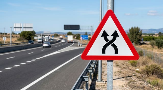 Ilustración del examen DGT: Al aproximarse a esta señal vertical triangular P-35, ¿qué peligro específico advierte...