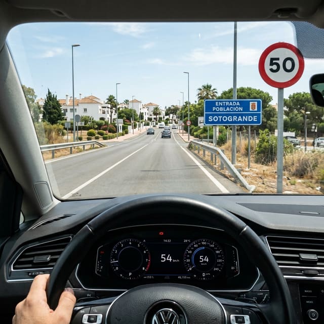 Ilustración del examen DGT: Al aproximarse a esta señal de Velocidad máxima 50 km/h, ¿qué comportamiento general...