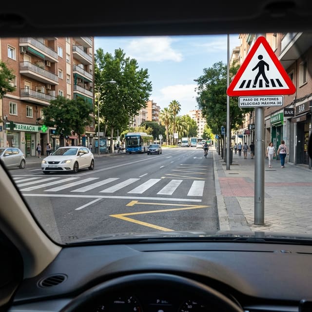 Ilustración del examen DGT: ¿Cuál es el propósito principal de colocar la señal de Peligro por proximidad de paso de...